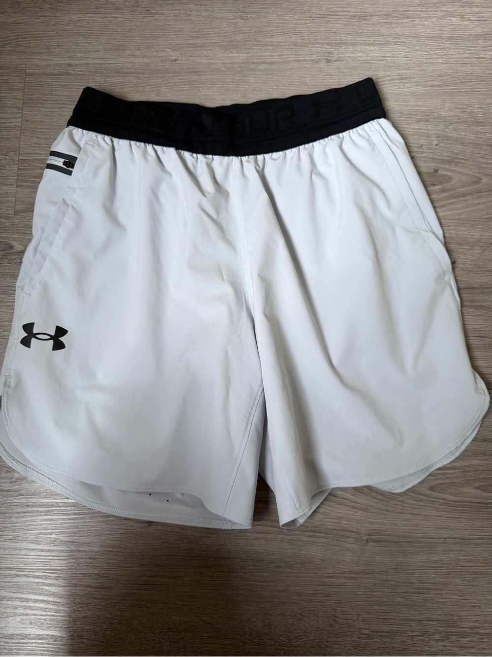 Under Armour White Athletic Shorts with Black Waistband